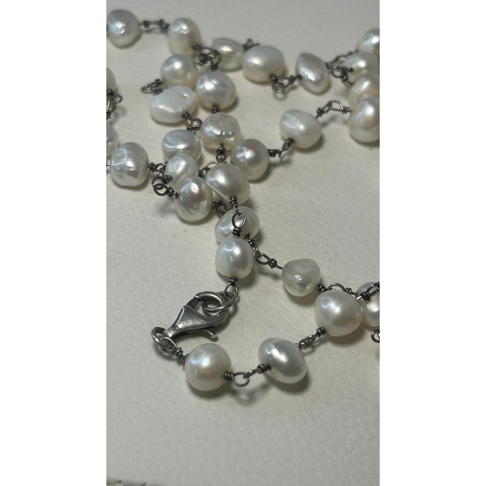 Freshwater Pearl Necklace Opera 35in White Baroque Sterling Silver‎ 925 Station